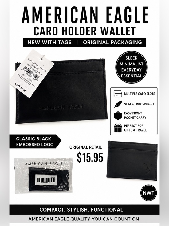 American Eagle Outfitters Other - American Eagle Black Logo Credit Card Holder Wallet NWT